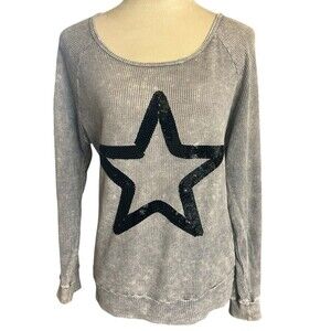 The Classic Womens S Thermal Star Sequin Gray Long Sleeves Y2K Top USA